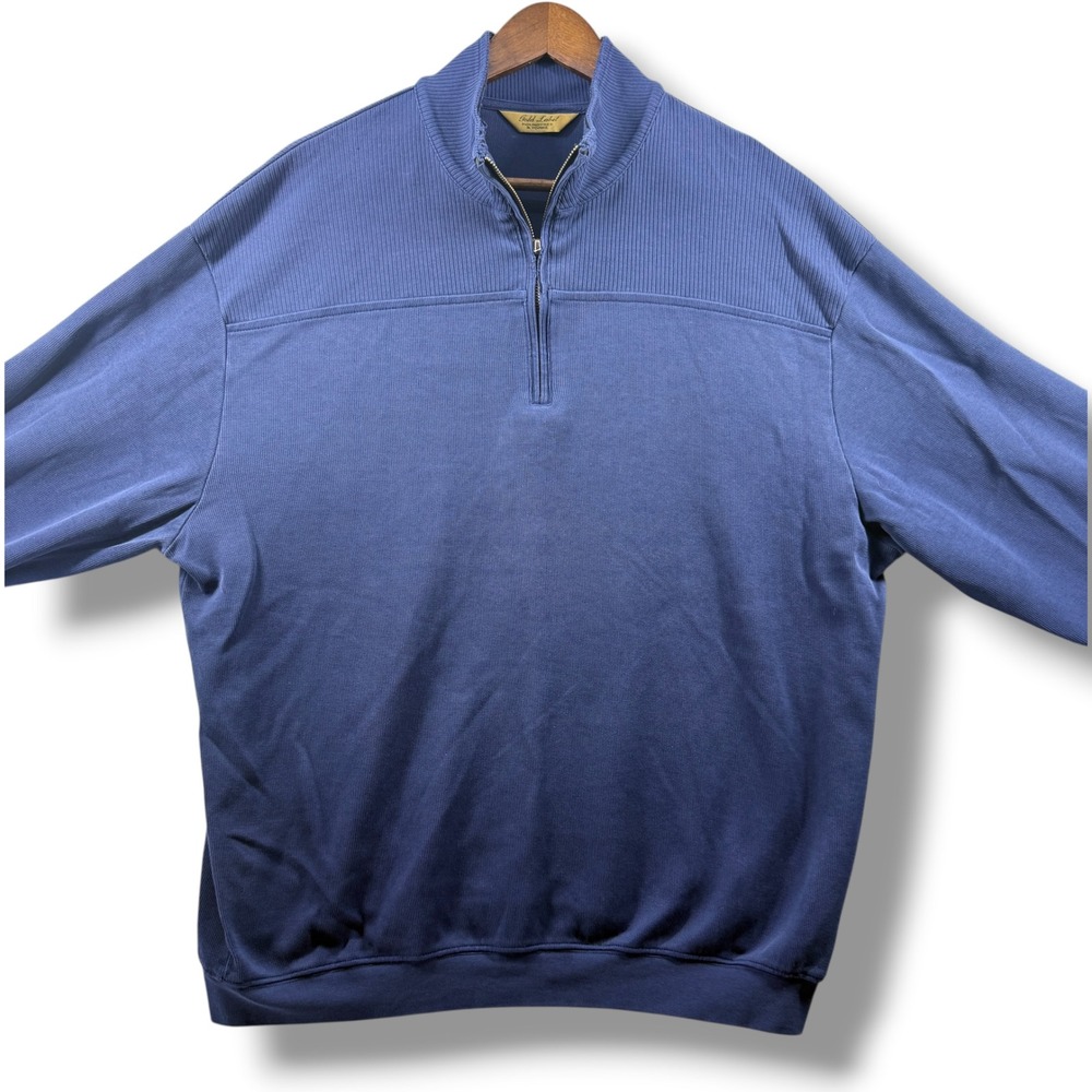 Roundtree & Yorke Gold Label Mens Blue Quarter Zip Cotton Pullover Sweater L